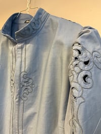 Image 3 of Blue puff sleeve shirt (l-xl)