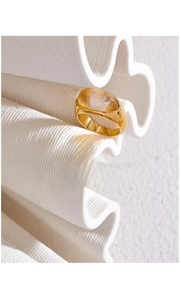 Image of CLARA 18ct Gold Plated Clear Oval Ring 
