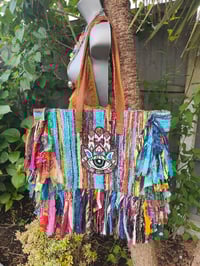 Image 2 of Frill Sari shoulder Bag / tote with leather straps
