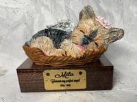 Image 17 of Custom Engraved Yorkie Urn Yorkshire Terrier In Bed Pet Portrait Handmade