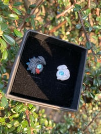 Image 1 of DELUXE Blue CZ Night & Light Dragon Stud Earrings