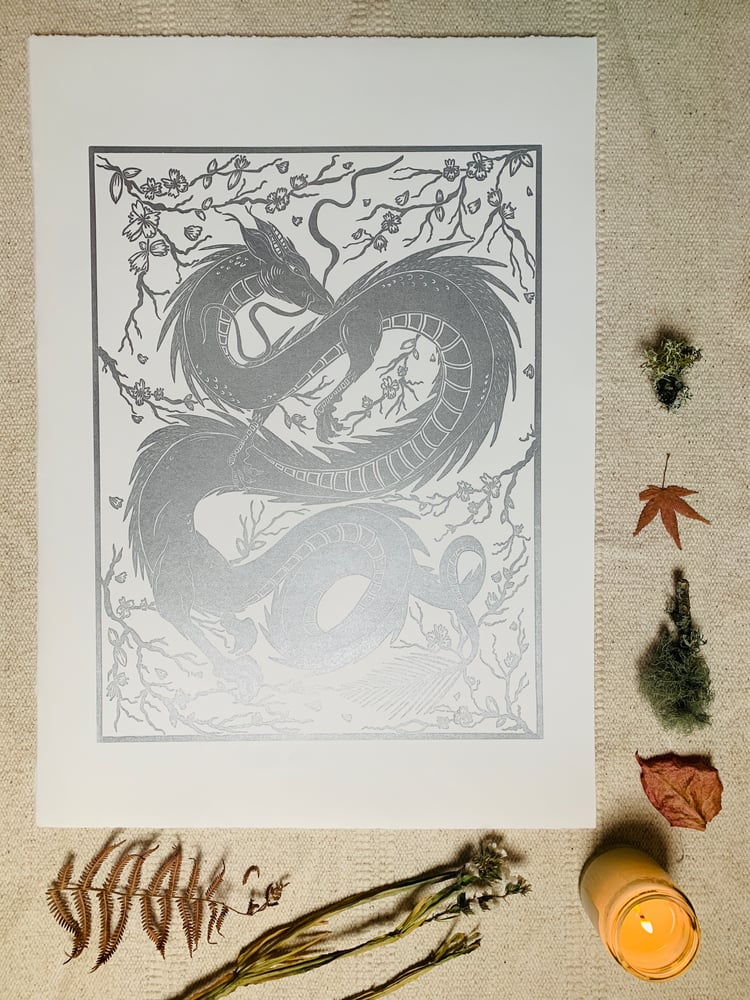 Image of Spirited Away - silver on Zerkell paper