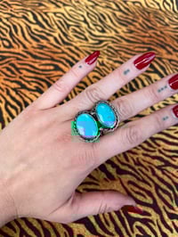 Image 1 of Sterling silver ring with double turquoise size 60