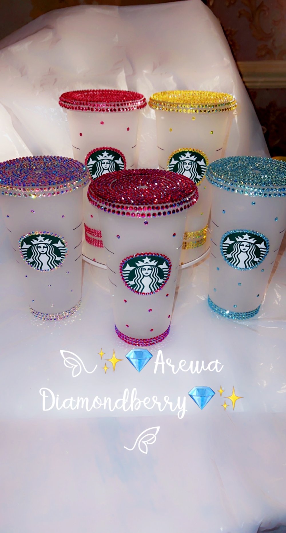 Image of Partial blinged 24 fl oz reusable cold cup tumbler with straw and lid