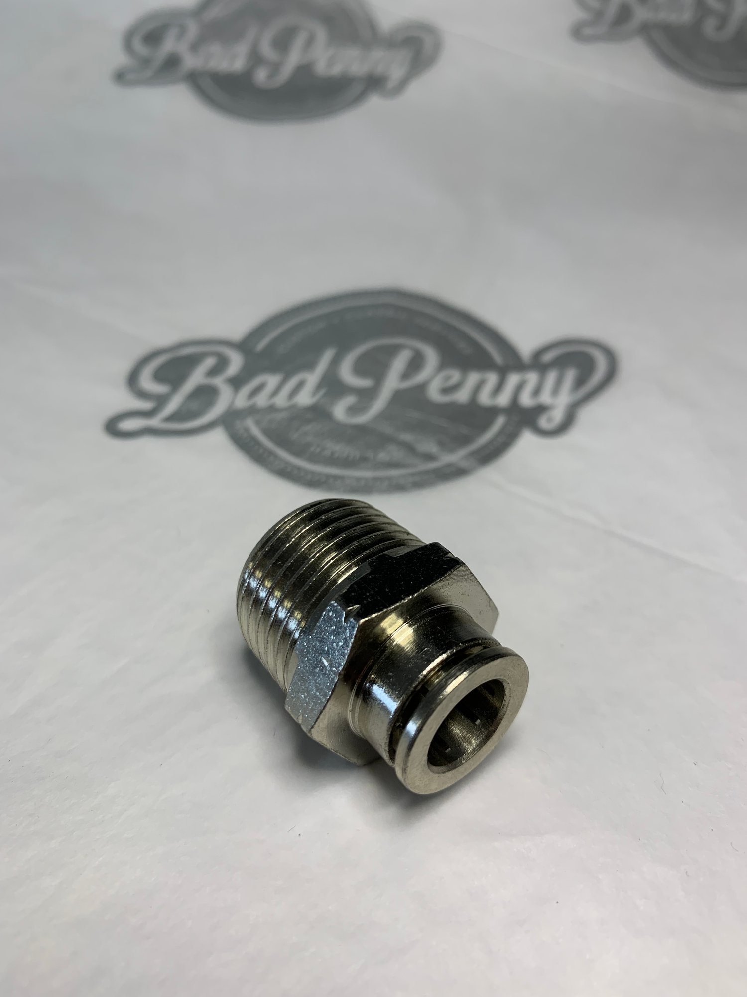 Image of Push connect air fitting 1/2 NPT x 3/8 line nickel plated brass 