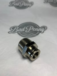 Push connect air fitting 1/2 NPT x 3/8 line nickel plated brass 