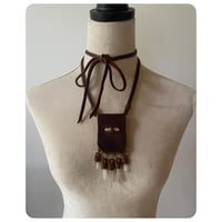 Image 1 of The Treasure Bag Necklace - Clear Quartz and Kodiak Brown Leather 