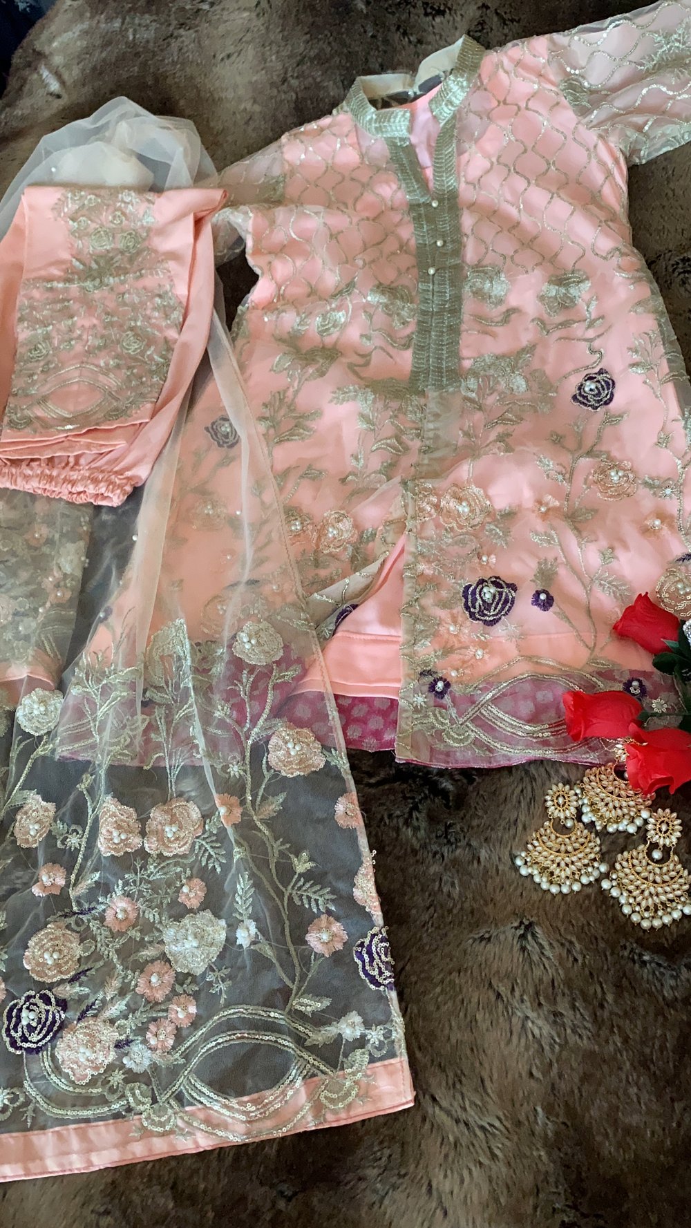 Peach net fancy suit