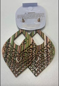 Image 2 of Fabric Wood Earring’s green/ cream mix