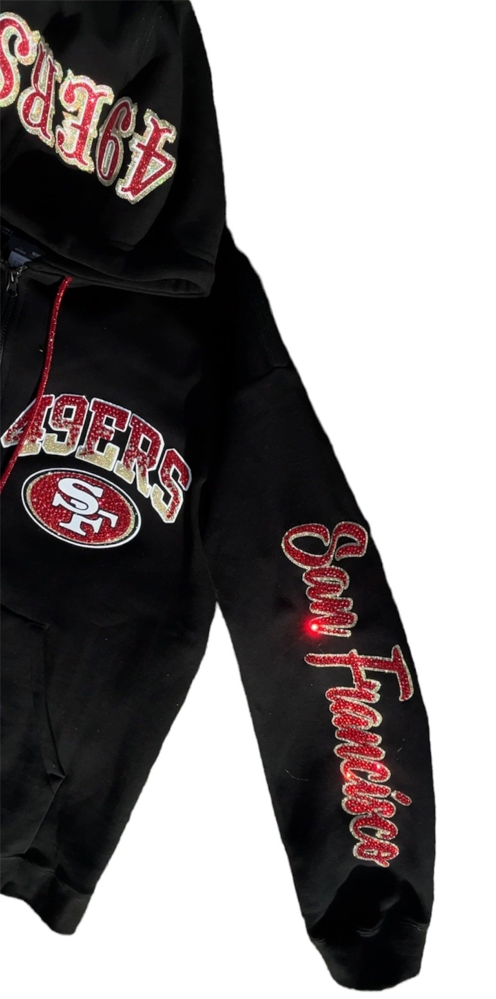 Blk And Red Zip Up Football Hoodie