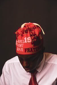 Image 4 of Kollage Tie String Beanie (Red)