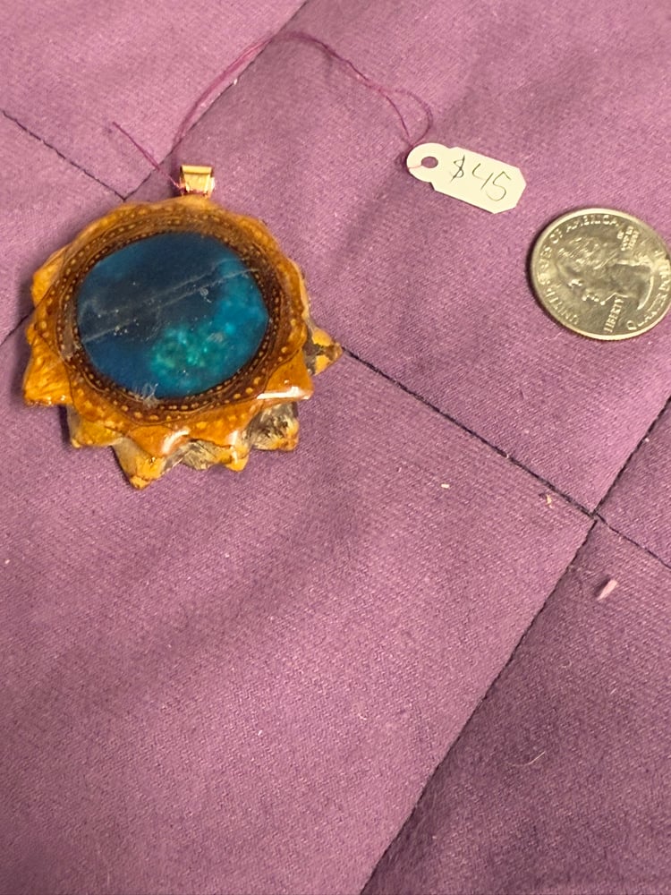 Image of Deep Blue Crystal Yin Yang Pinecone Charm | Handmade PNW Resin Jewelry | #121