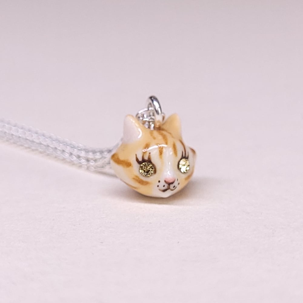 Image of Ginger Tabby Porcelain & Sterling Silver Teeny Tiny Cat Pendant