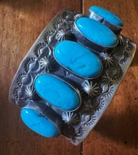Image 4 of Five Turquoise Stone wide cuff