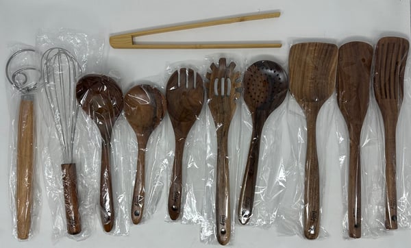 Image of Tilly Living 10 Piece Teak Wood Utensil Set and Danish Dough Whisk -NEW