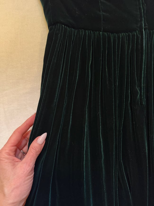 70s emerald green velvet strapless lace up corset dress