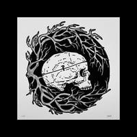 Image 2 of Skull With Branch Wreath Linocut Print