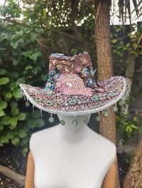 Image 1 of Dolly cowboy hat - recycled sari fabric silver coins