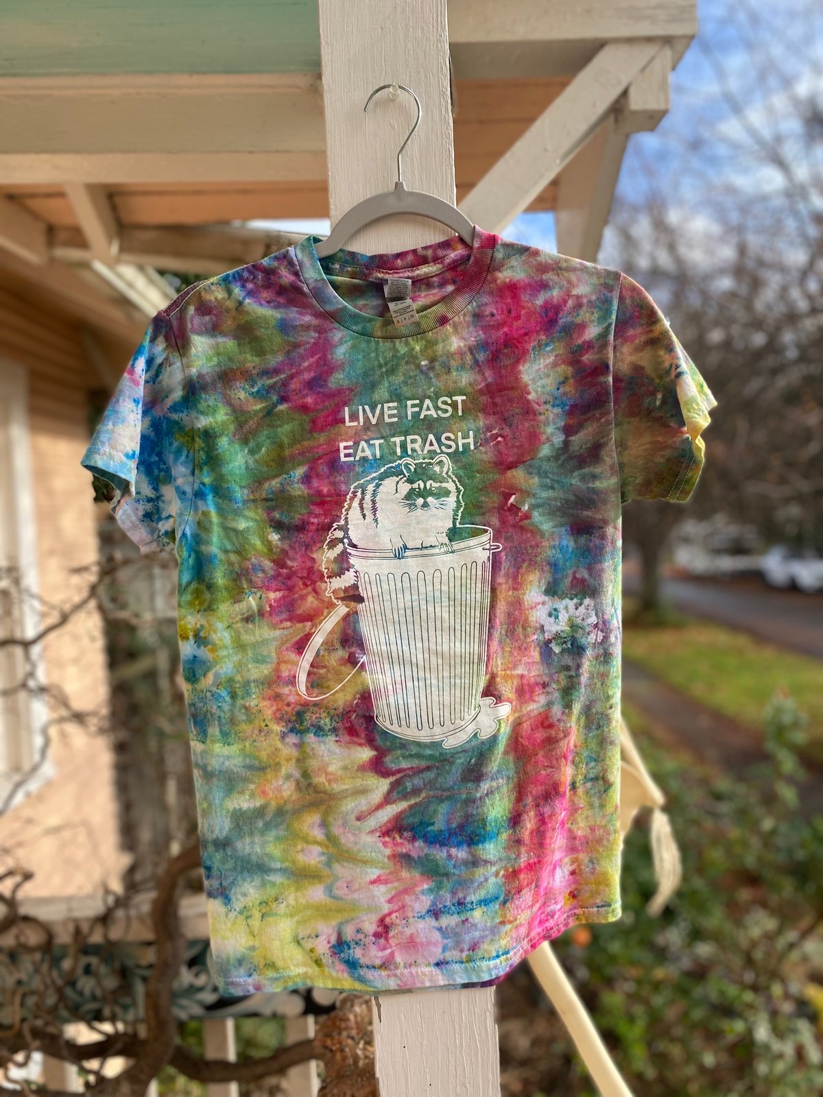 Image of SMALL Live Fast Eat Trash Tie Dye Shirt 3