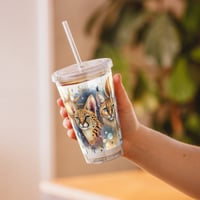 Image 3 of Sun & Moon Serval Caracal Clear plastic tumbler 16 oz