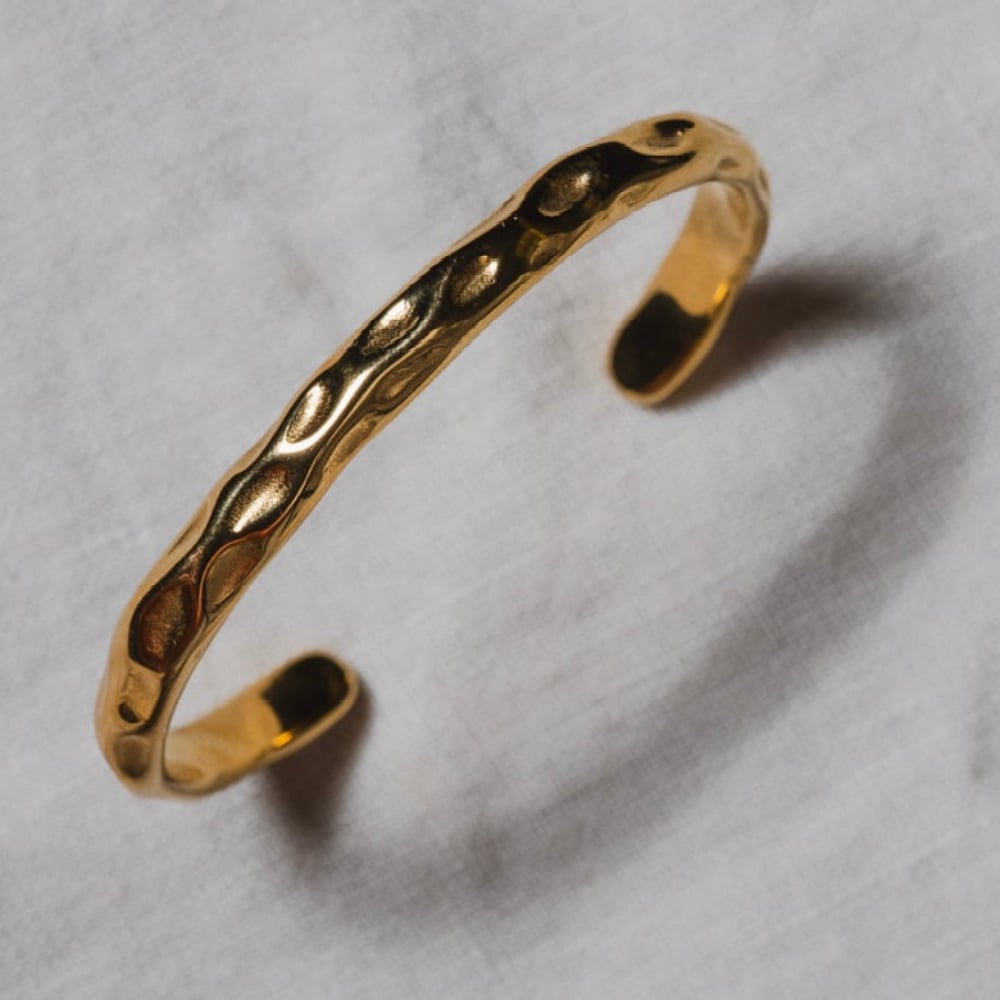 Image of CIELA 18ct Gold Plated Hammered Bangle cuff 