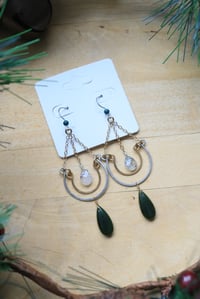 Image 2 of Mixed Metal Jade Double Hooped Earrings