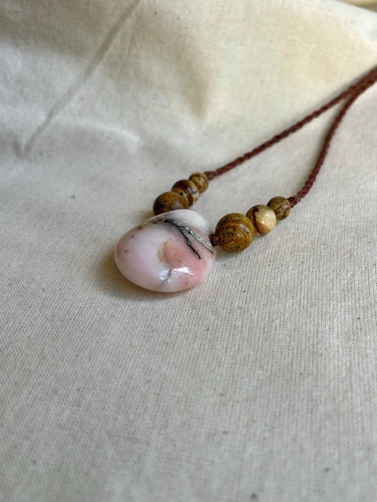 Image of macrame necklace with andean opal