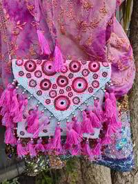 Image 7 of Greek beaded tassel bag - white and pink