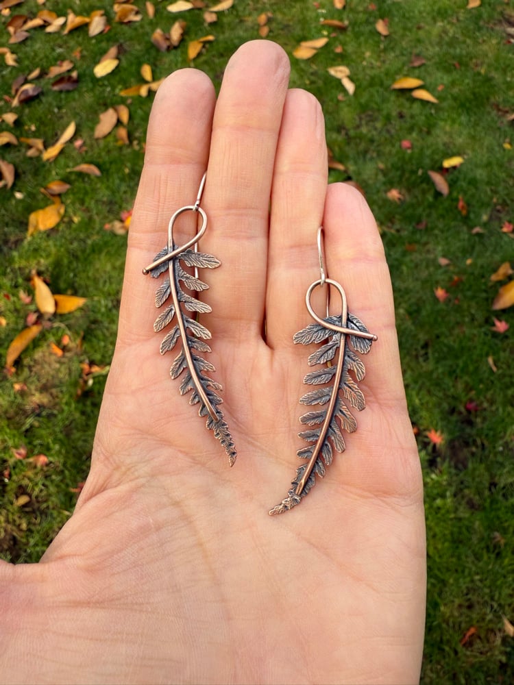 Image of Copper Autumn Fern Dangle Earrings