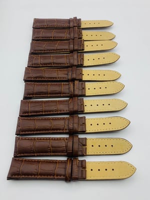 Image of LOTS OF 5 & 10 X CROC  STYLE OMEGA LEATHER GENTS WATCH STRAPS,20mm,BLACK,BROWN,WITHOUT BUCKLES.