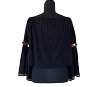 Image 2 of Pitusa Off The Shoulder Black Pom Pom Bell Sleeve Top - One Size Festival Boho