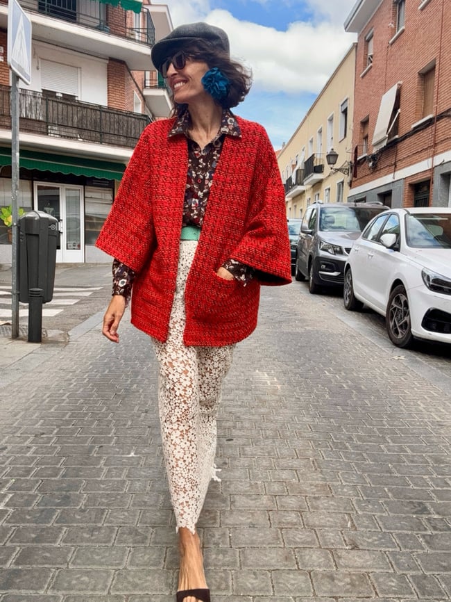 RED TWEED KIMONO JACKET
