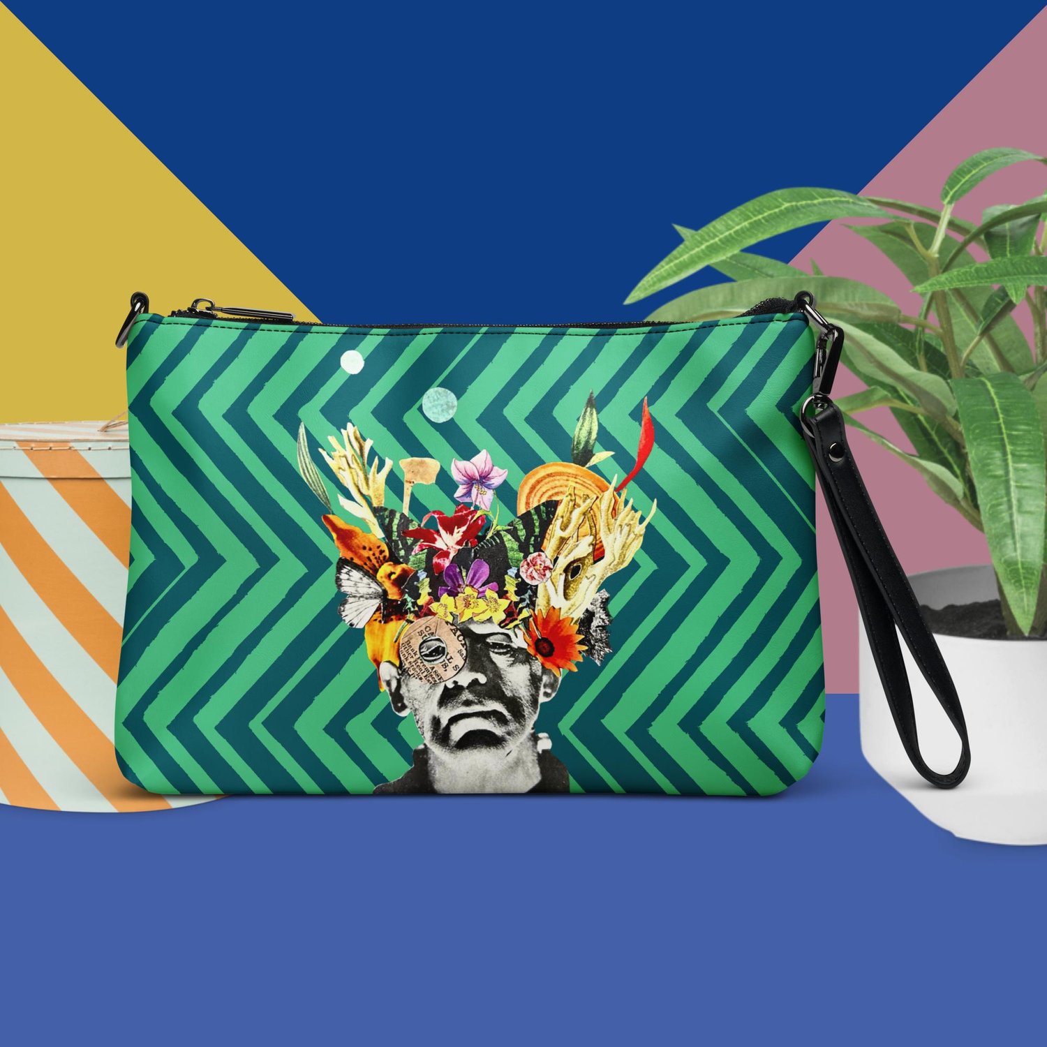 Image of Frankenflower - Green ZigZag - Crossbody Bag - Crossover Purse