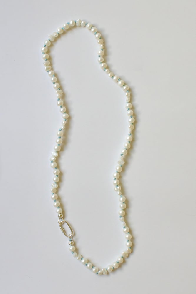 Image of Baby blue knotted pearl necklace 