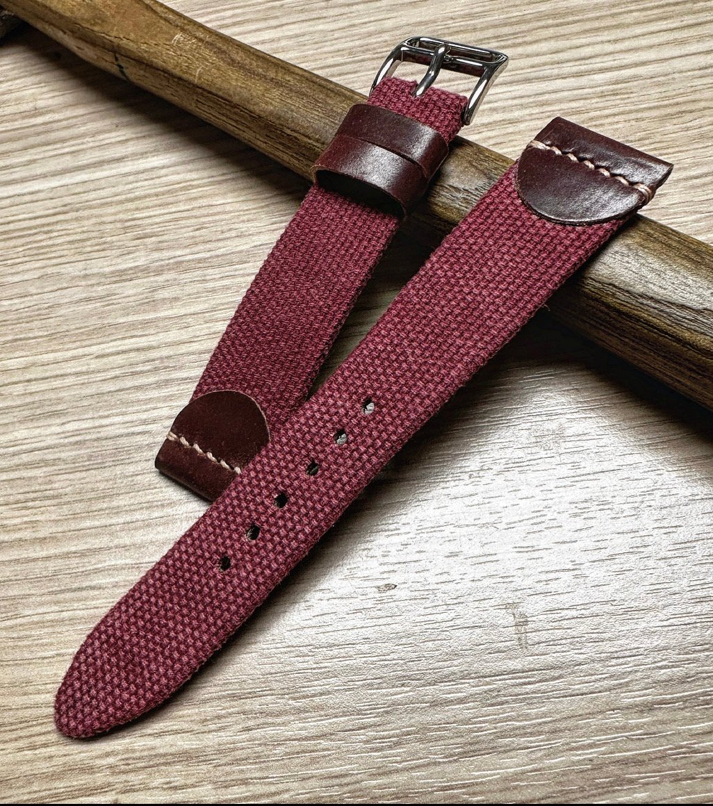Image of Red Canvas & Red Shell Cordovan Watch Strap