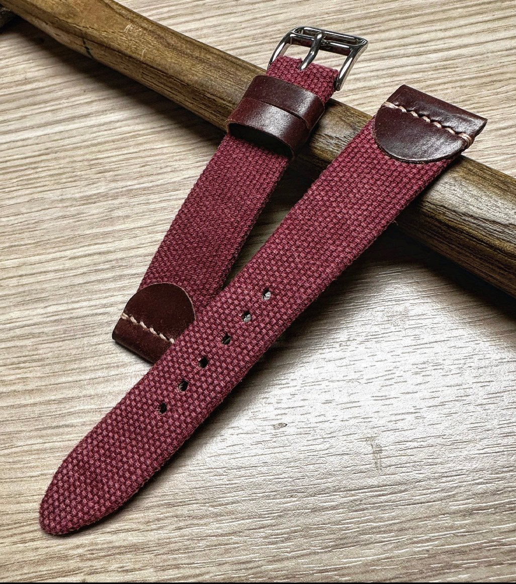Red Canvas & Red Shell Cordovan Watch Strap | Huitcinq1988