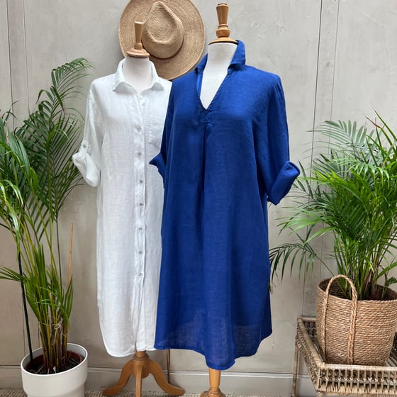 Image of Robe En Lin Daphné Bleu Majorelle