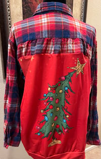 Vintage Navy/Red/Cream Flannel Shirt The Grinch Christmas Tree