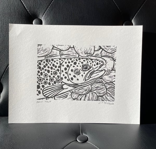 Image of Brown Trout Lino Print