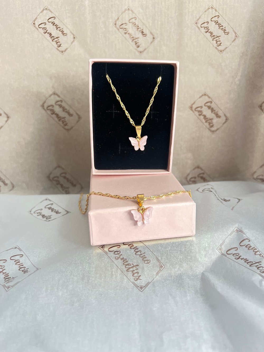 Image of PINK BUTTERFLY CHARM NECKLACE