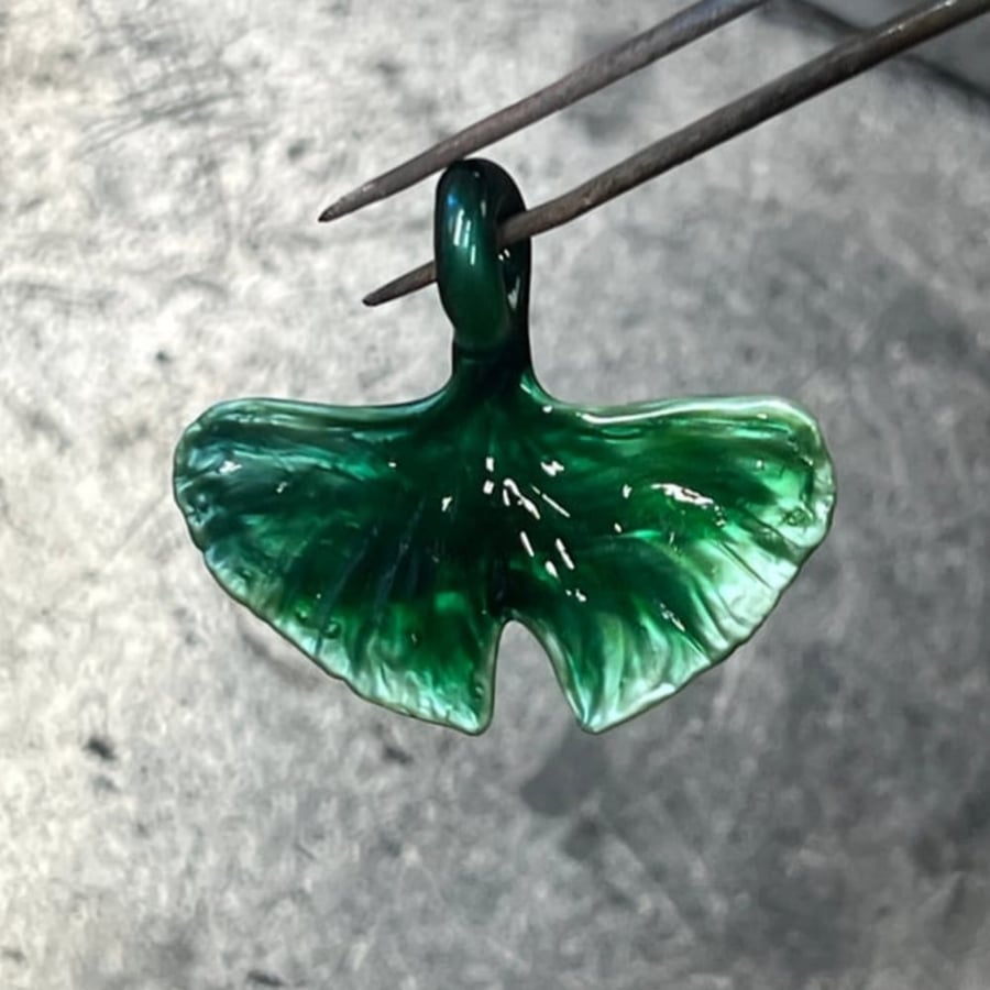 Image of Mini Metallic Green Ginkgo Leaf Pendant