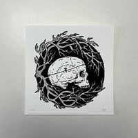 Image 4 of Skull With Branch Wreath Linocut Print