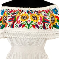 Image 6 of Traditional White Cotton Crochet Embroidered Off the Shoulder Dress Size M/L 