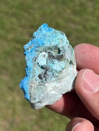 Image 9 of Cyanotrichite On Green Fluorite Matrix Specimen | Guizhou China #2925