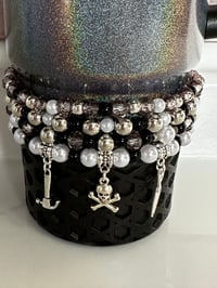 Image 1 of Black, White and Silver Tumbler Bracelet Stack