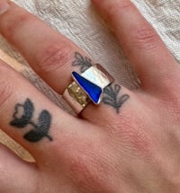 Image 1 of Silver hammered ring Blue seaglass size M/N
