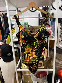 Image 1 of vintage black flower swimsuit 