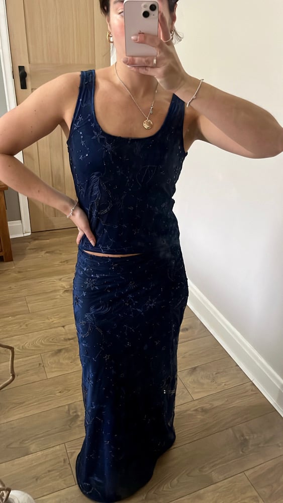 The Midnight top. Navy blue with Navy bead detail 