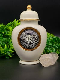 Image 1 of White And Gold URN with Real Preserved Web -  2
