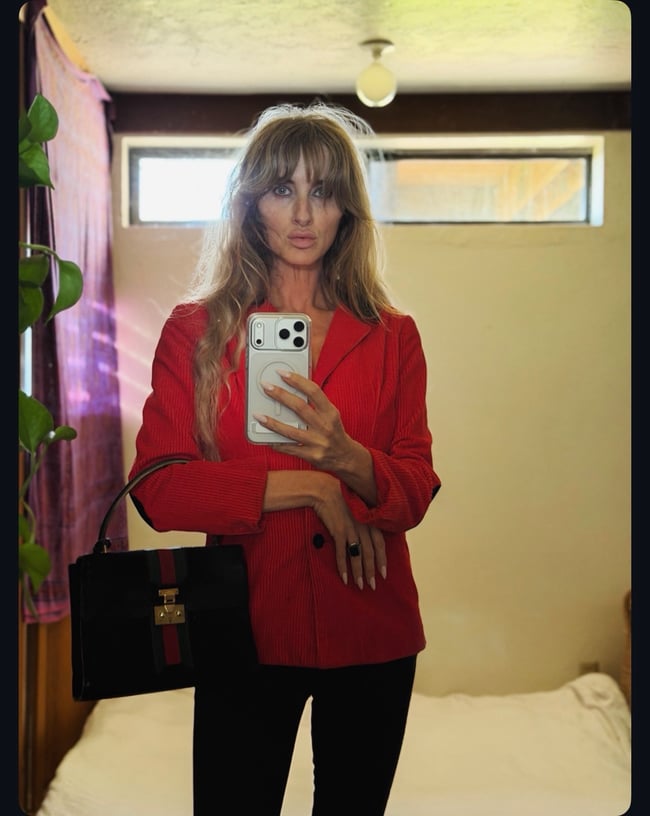 60s Mary Quant red mid blazer with elbow patches 